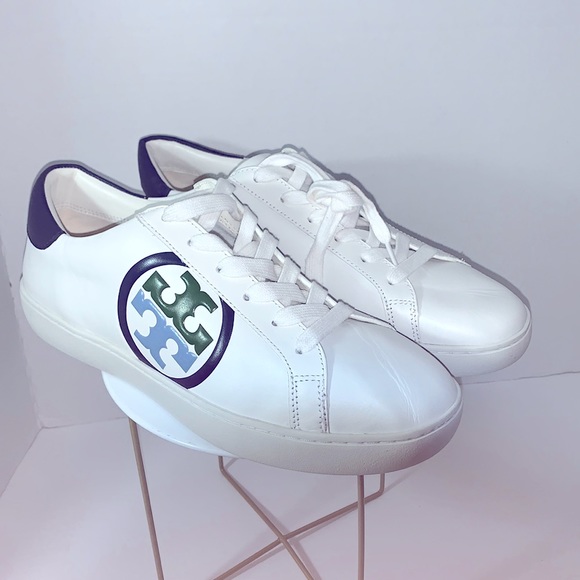 Tory Burch Shoes - Tory Burch New White Leigh T Logo Blue Green Sneakers Without Box Size 10.5